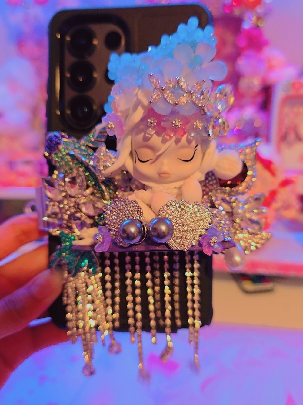 Embellished Sp Doll Phone Clip- Pink, Purple, Silver